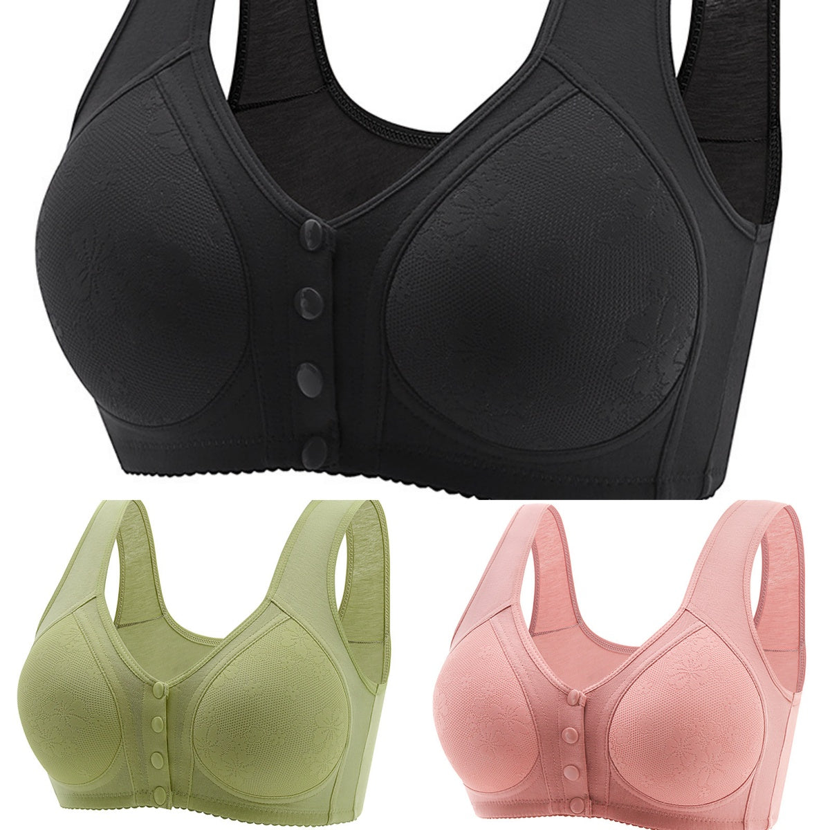 🥰🥰【3dílná sada】😍【S-6XL】Podprsenka bez kostic s přední sponou pro ženy středního a staršího věku【40-120 kg】