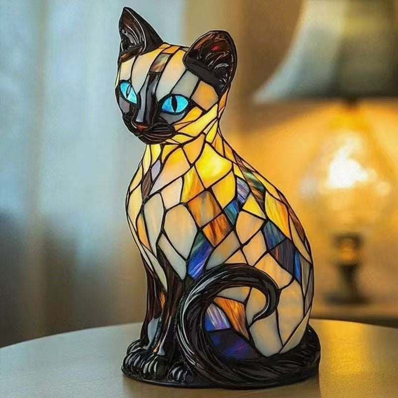 🐱Lampa stołowa w kształcie kota, retro lampka nocna wykonana z kolorowej żywicy, z motywem kota-4230012