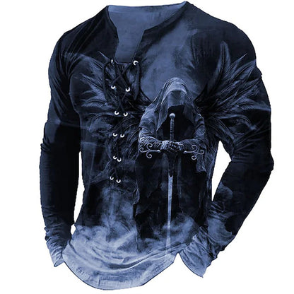 🦁🦁Męski, swobodny T-shirt z długim rękawem i nadrukiem 3D-4251257