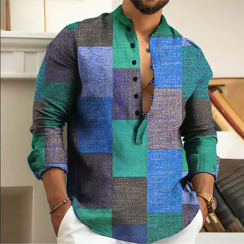 👔【S-3XL】Pánská košile z bavlny a lnu s geometrickým vzorem