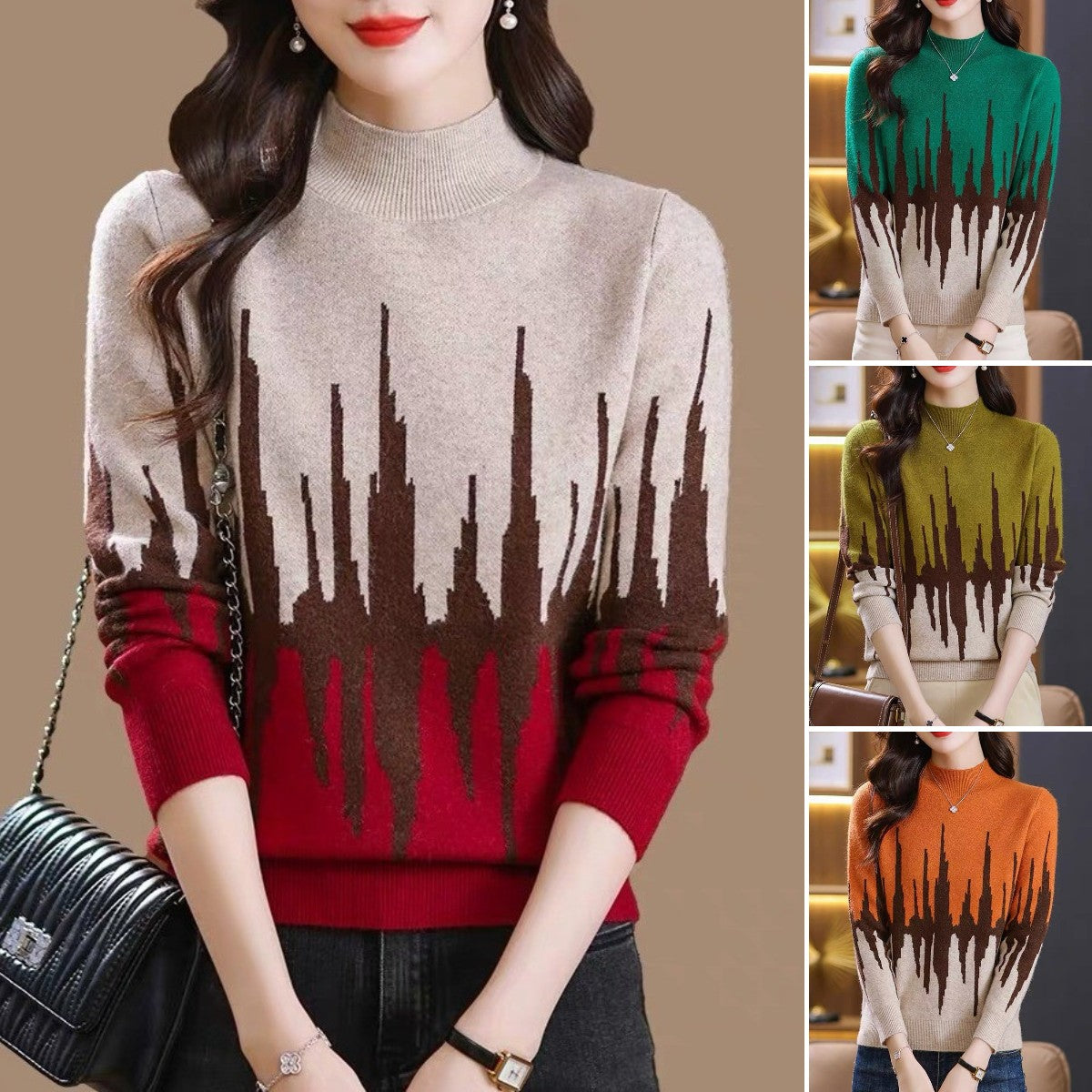 ✨🔥【S-3XL】2024 nowe jesienne i zimowe damskie swetry półgolf, modne topy z dzianiny-3831949