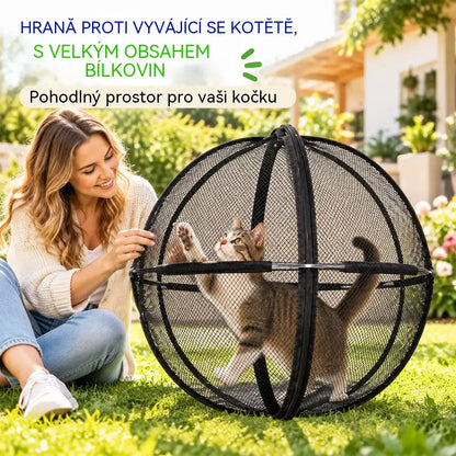 🐱🐱 Skládací kulovitý stan pro kočky s prodyšnou síťovinou · 360° ochrana · Bezpečný prostor na hraní doma i venku!