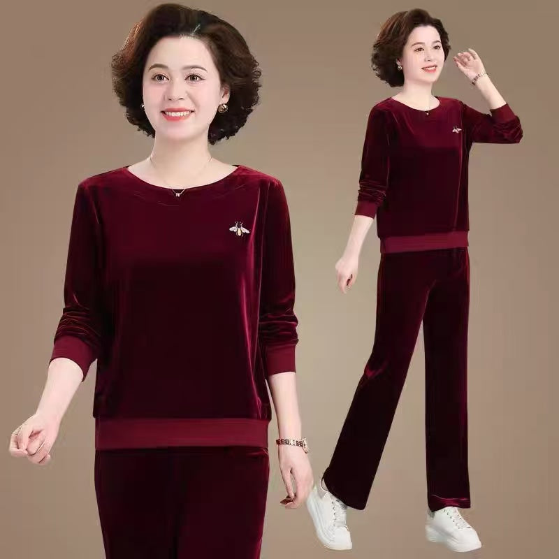 【M-4XL】Jesienny aksamitny zestaw sportowy (top + spodnie)