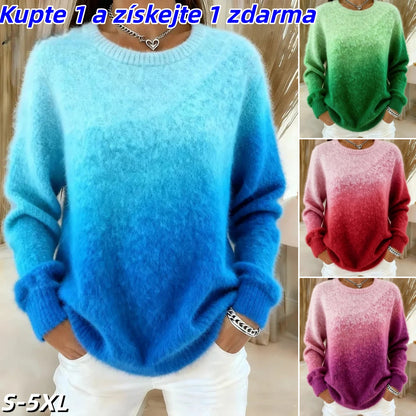 🔥【XS-5XL】Svetr s kulatým výstřihem a gradientním vzorem, plyšový materiál, teplý a pohodlný 4191639