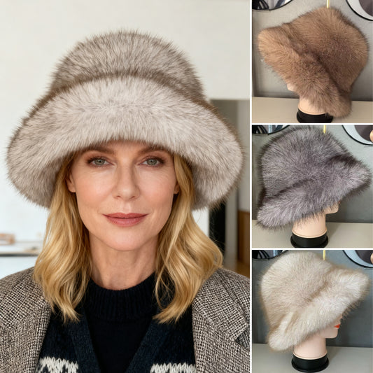 Ciepła damska czapka jesienno-zimowa z dużym rondem i kopułą, futro z lisa-4224357