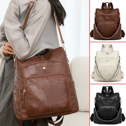 👜👛🌟 Plecak skórzany o dużej pojemności, wzór w kratkę-4080195