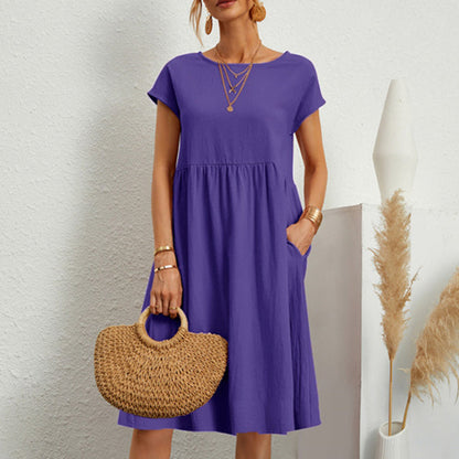 👗💖💖【S-5XL】2026 új női pamut-len ruha – kerek nyakú, bő szabás