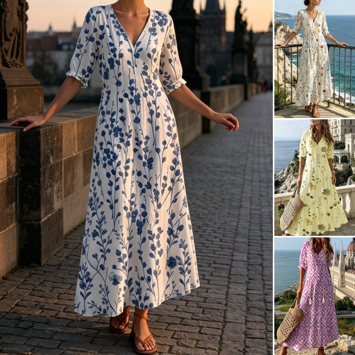 👗【S-3XL】Modna poletna obleka z V-izrezom, zračna in udobna, vitka.