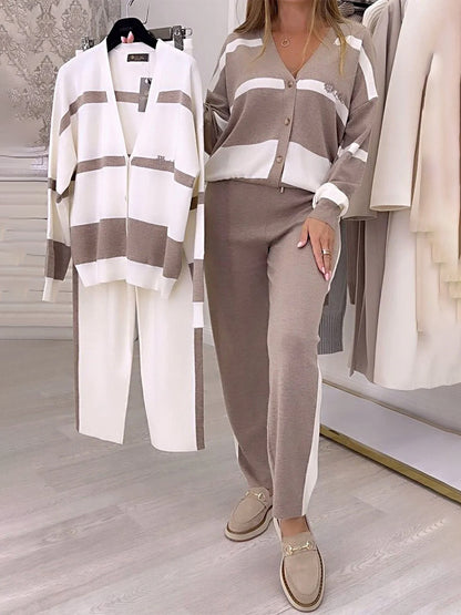 🍁🍂🐏【S-3XL】Moderen, pleten pulover v kontrastni barvi, dvodelni komplet. 4155243