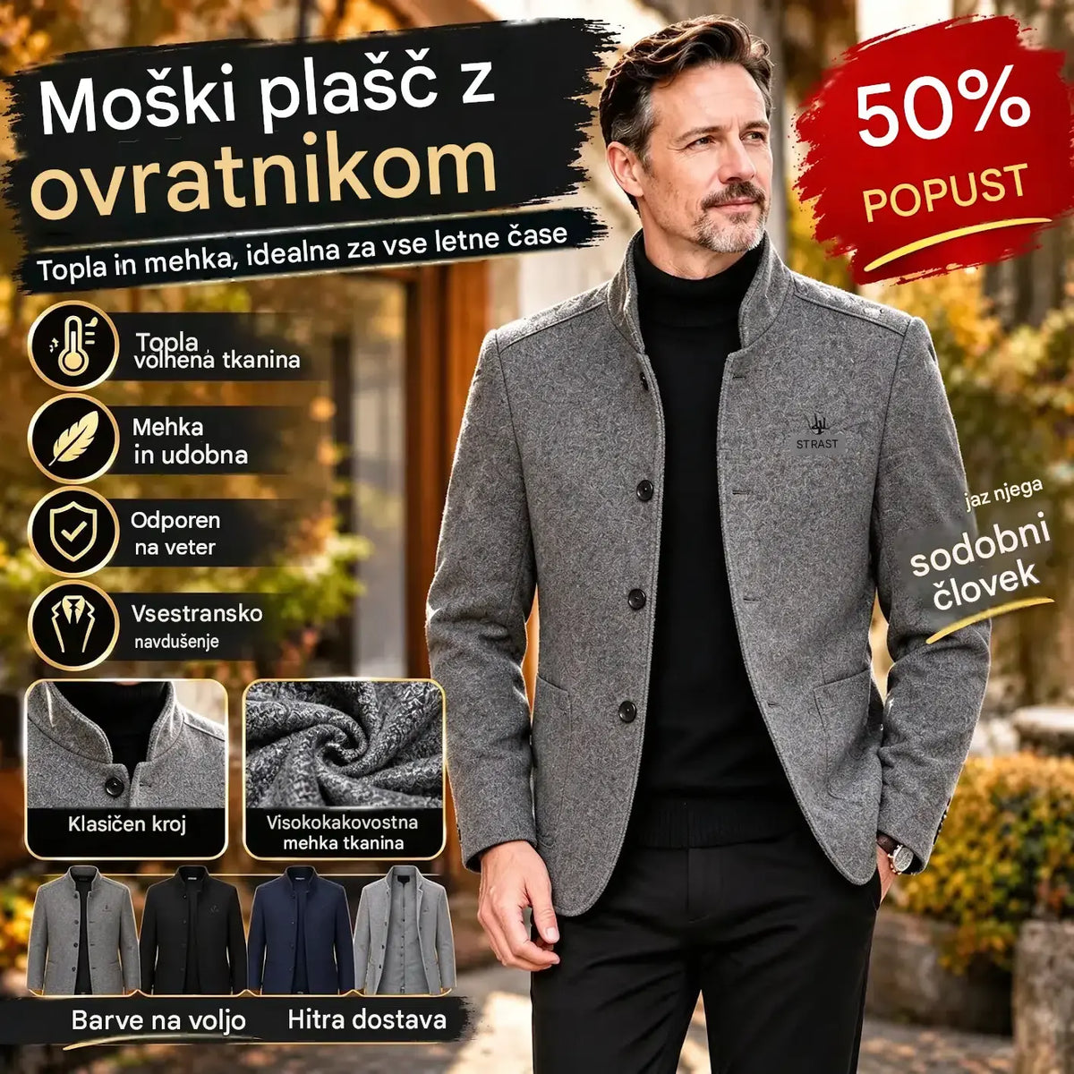 🤗⛄️【M–4XL】🔥Nov plašč z ovratnikom, moški debel volnen pulover s kosmateno podlogo – jesen/zima