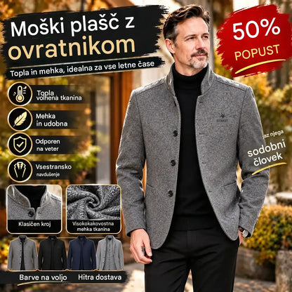 🤗⛄️【M–4XL】🔥Nov plašč z ovratnikom, moški debel volnen pulover s kosmateno podlogo – jesen/zima