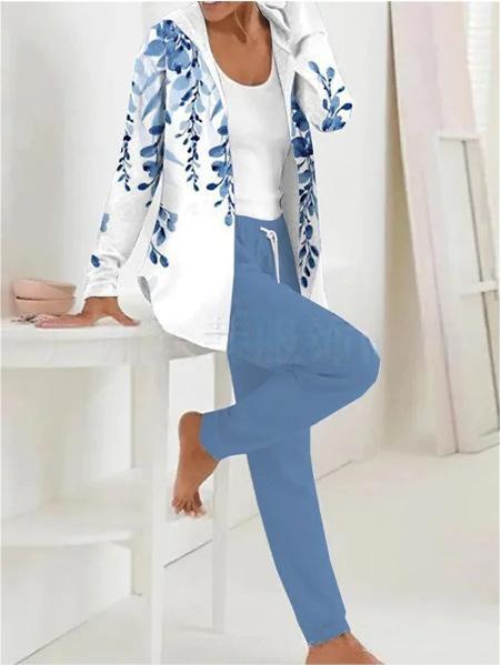 🥼👖🔥[S-3XL] Modny jesienno-zimowy damski komplet spodni z długim rękawem z nadrukiem, dwuczęściowy-3765118