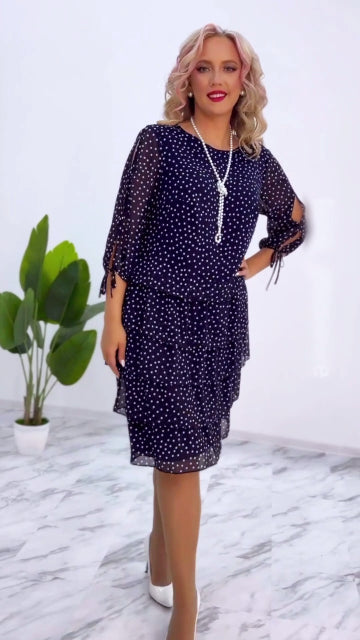 🥰【Nové produkty na jaře 2025】[S-5XL] Nové stylové puntíkované šaty volného střihu -4147016