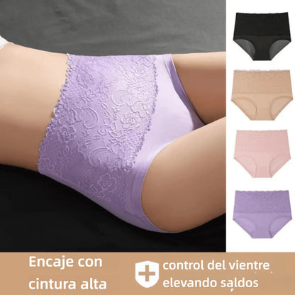 🔥🔥【Balení 6 ks】【M-6XL】💥Poslední den 50% sleva: Dámské kalhotky s vysokým pasem a krajkovým lemem pro větší velikosti
