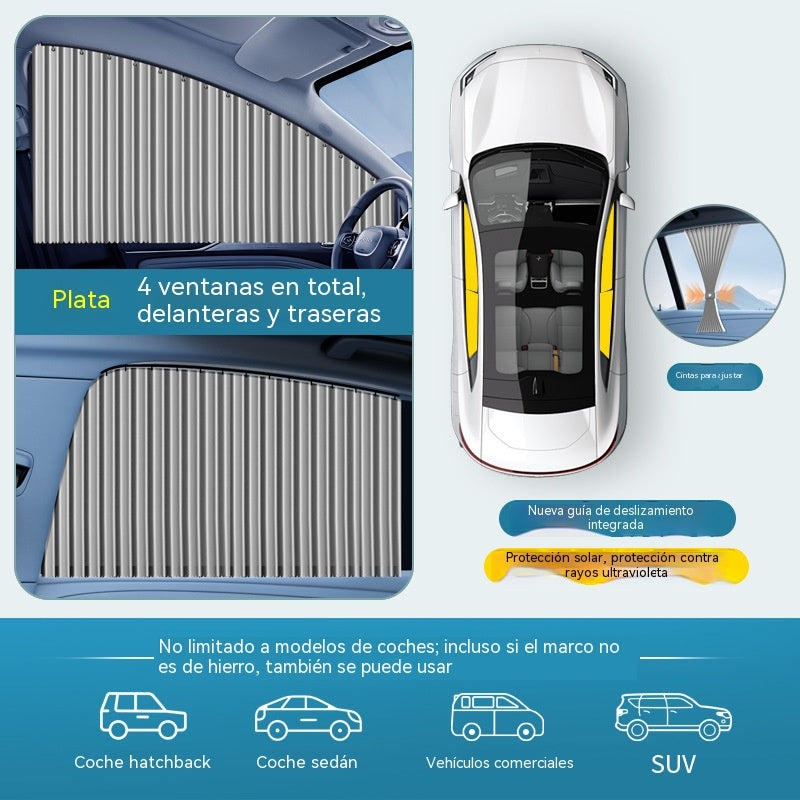 💥【-50% de descuento】🔥[Juego de 4 piezas] Cortina parasol con riel deslizante para ventana de coche y aislamiento térmico