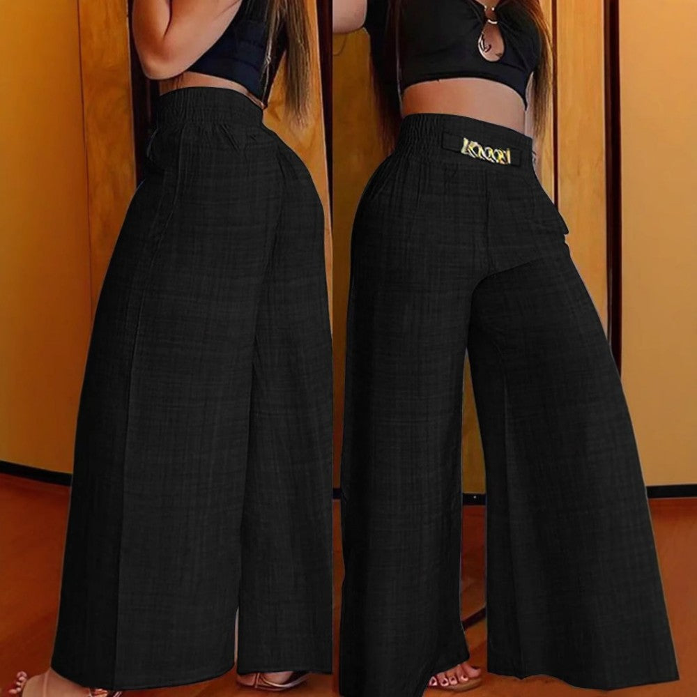 Modne, młodzieżowe, retro spodnie damskie z wysokim stanem i szerokimi nogawkami-4258293