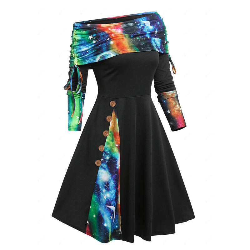 Nowa modna sukienka z długim rękawem i jednym ramieniem (S-3XL) 4176905