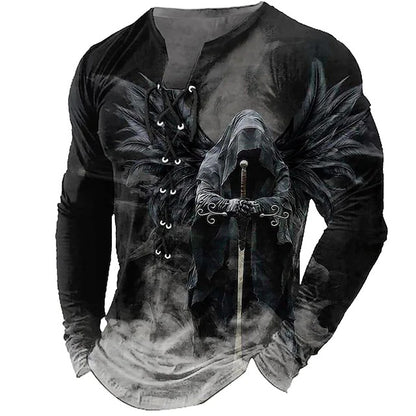 🦁🦁Męski, swobodny T-shirt z długim rękawem i nadrukiem 3D-4251257