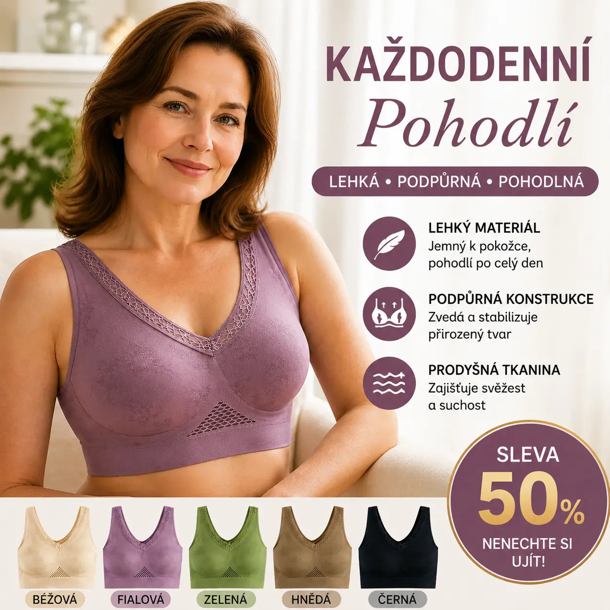 ✨🔥【40-120 kg】【Balení 3 kusů】 Bezdrátová krajková podprsenka s vysokou podporou pro ženy