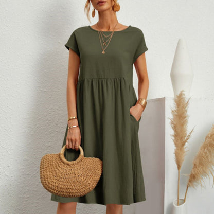 👗💖💖【S-5XL】2026 új női pamut-len ruha – kerek nyakú, bő szabás