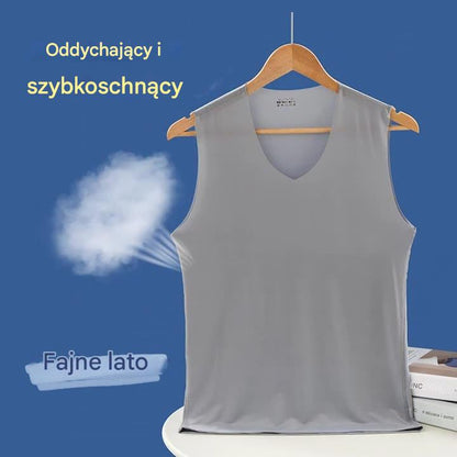 ❄️🆒【Kup 3, otrzymaj 2 gratis – razem 5 sztuk 🔥】【5 sztuk】【L–5XL】Letni męski podkoszulek z jedwabiu lodowego, bezszwowy, cienki fason, duże rozmiary-4032599