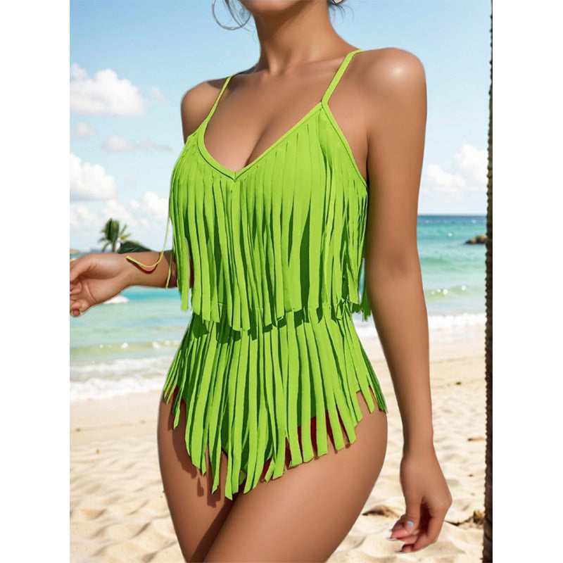 😍👙【S-XL】2026 Sexy plavky s véčkovým výstřihem a třásněmi na zádech