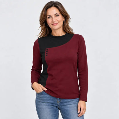 ⭐✨【M–3XL / 4 barve】Bluza v barvnih blokih s stoječim ovratnikom in okrasnimi gumbi (lahek in topel flis)