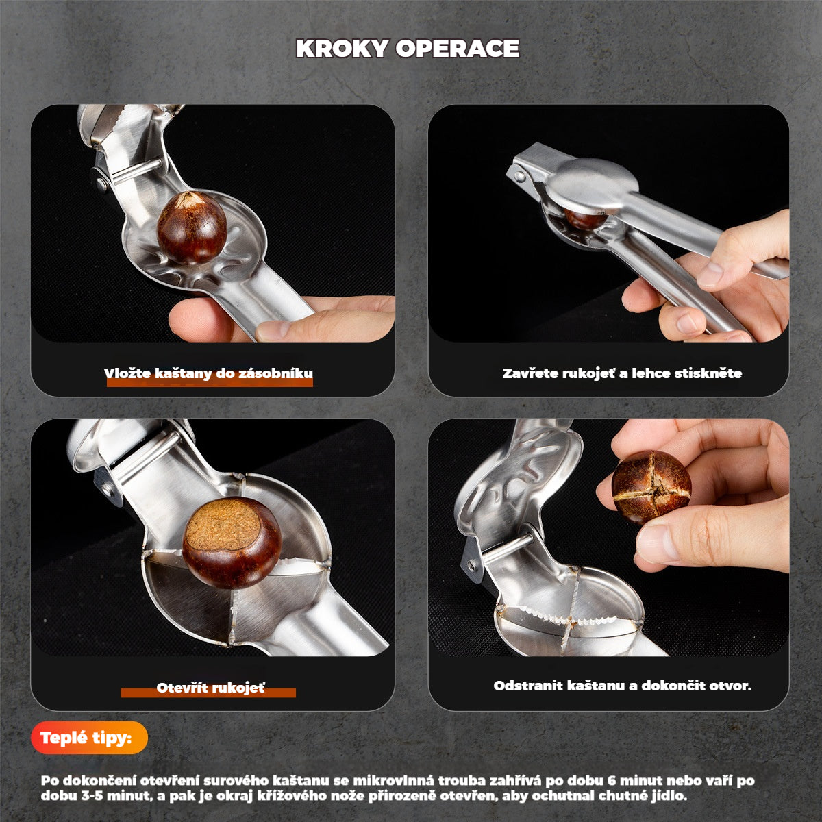 🌰Kuchyňský kráječ na kaštany, snadno se otevírá jedním stisknutím, bez poranění rukou 4155318