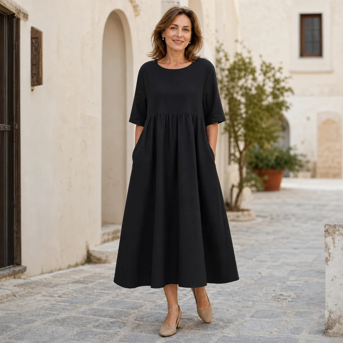 ⏳ Poslední den 50% sleva【S–5XL】Letní jednoduché ležérní prodyšné šaty, univerzální a stylové
