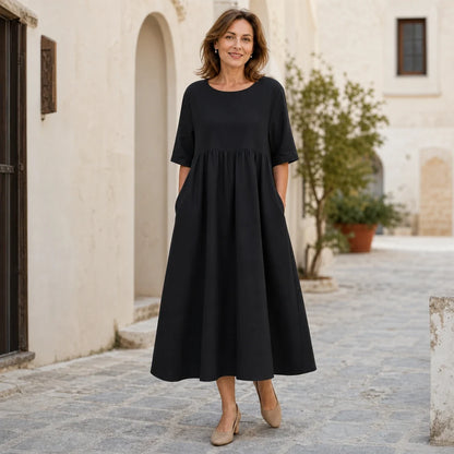 ⏳ Poslední den 50% sleva【S–5XL】Letní jednoduché ležérní prodyšné šaty, univerzální a stylové