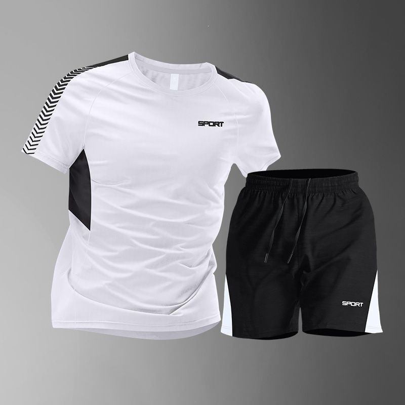 [M-3XL: sleva 50 %] 🎽Pánská rychleschnoucí sada z ledového hedvábí - krátký rukáv a kraťasy, dvoudílná sada - ležérní sportovní