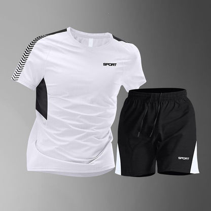[M-3XL: sleva 50 %] 🎽Pánská rychleschnoucí sada z ledového hedvábí - krátký rukáv a kraťasy, dvoudílná sada - ležérní sportovní