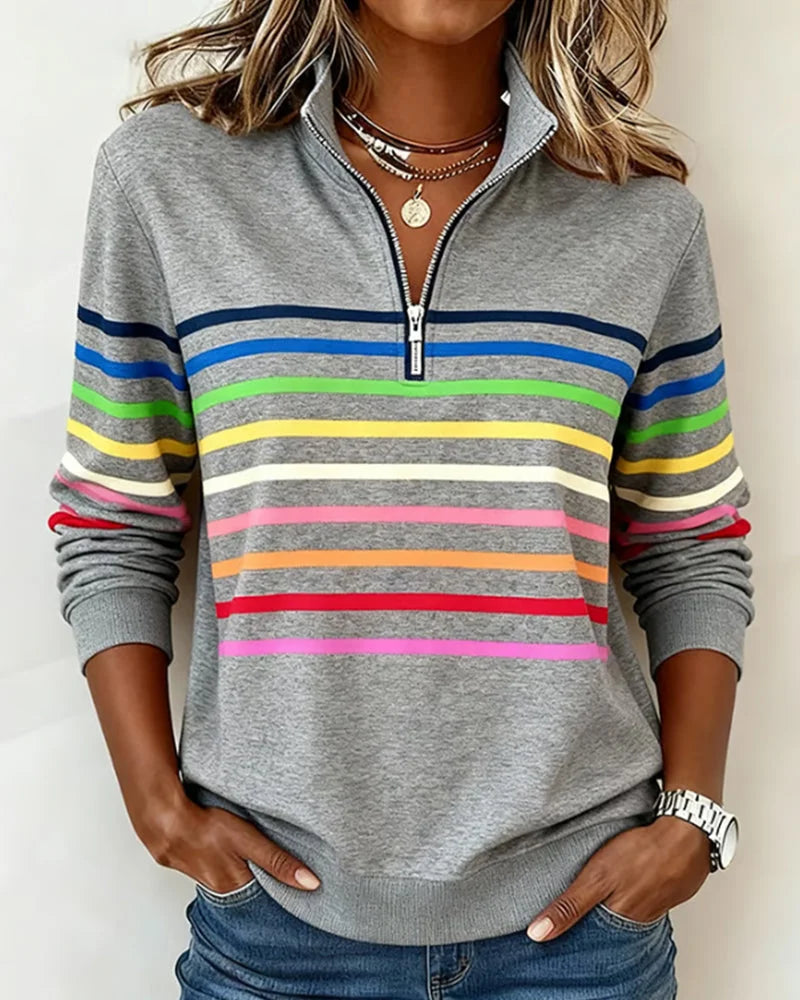 ⏳ Poslední den – sleva 50 % ✨【S–5XL】 Módní volná mikina s duhovými pruhy, límečkem a zipem ✨