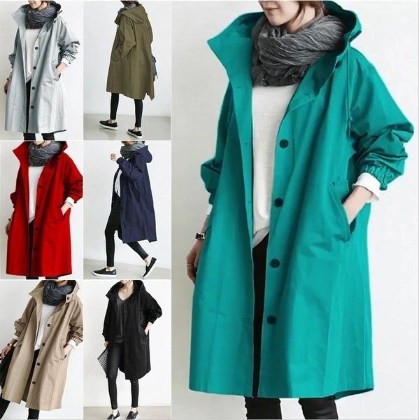 🥼【S-5XL】Nowa jesienna, długa, plus-size, swobodna wiatrówka damska, codzienna moda-4109896