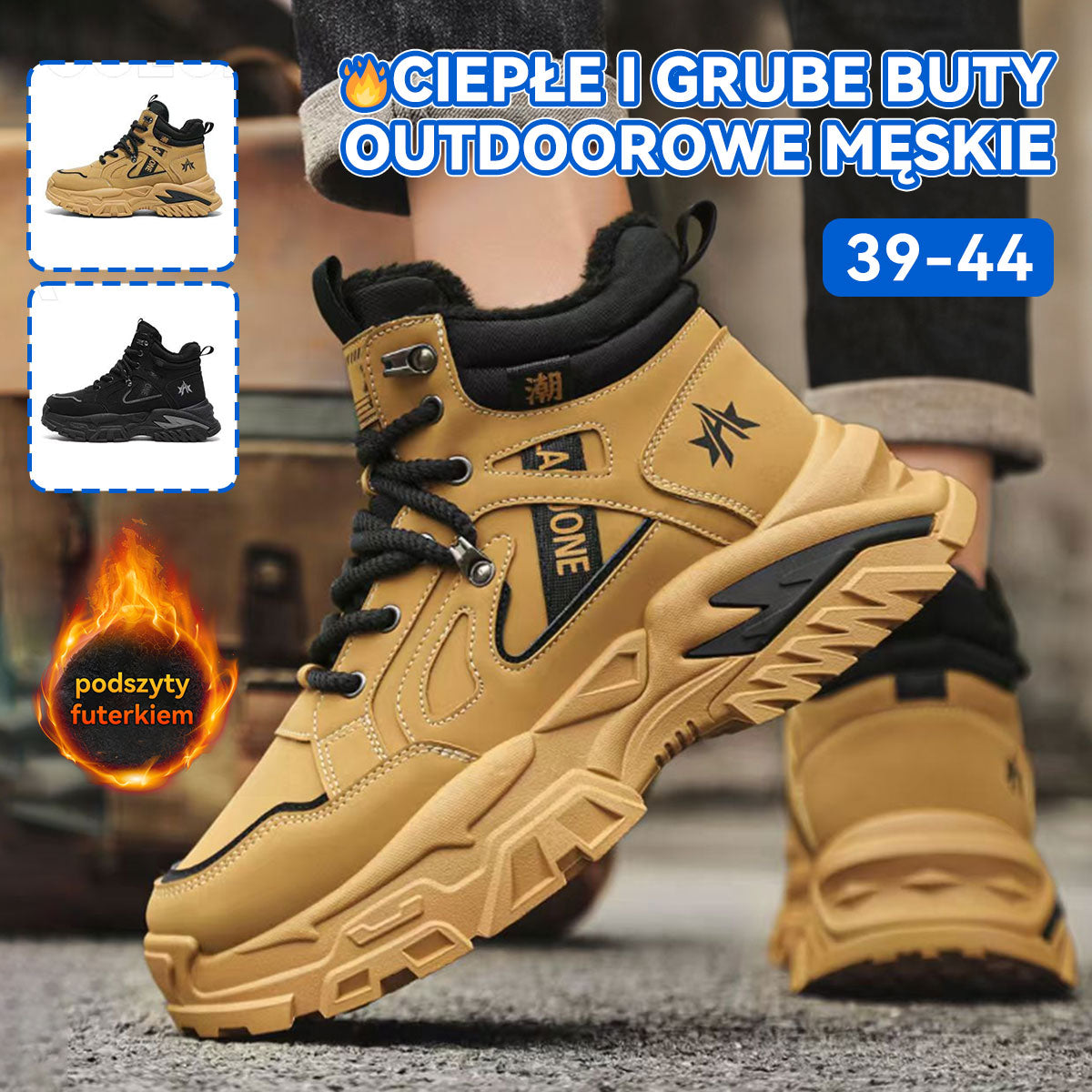 ♥️♥️【Nowy produkt】Wysokie buty zimowe męskie, nowy styl 2025, ocieplane polarem, ciepłe, z grubej bawełny, sportowe śniegowce-4163789