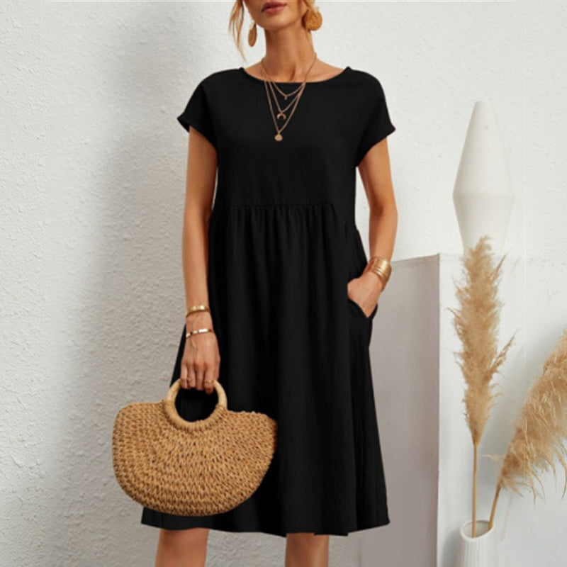👗💖💖【S-5XL】Dámské šaty z bavlny a lnu 2026 s kulatým výstřihem a volným střihem