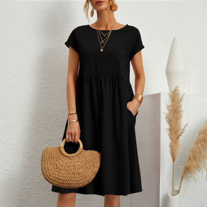 👗💖💖【S-5XL】2026 új női pamut-len ruha – kerek nyakú, bő szabás