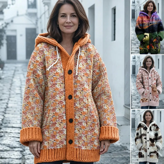 ✨✨ Poslední den – sleva 50 %【S–6XL】✨ Elegantní dámská zimní zateplená bunda s kapucí a potiskem