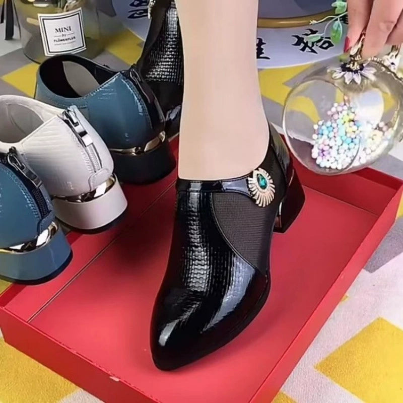 【35-40】👠✨Stylowe i eleganckie, skórzane, patchworkowe półbuty damskie na małym obcasie 💃🌟-4260004