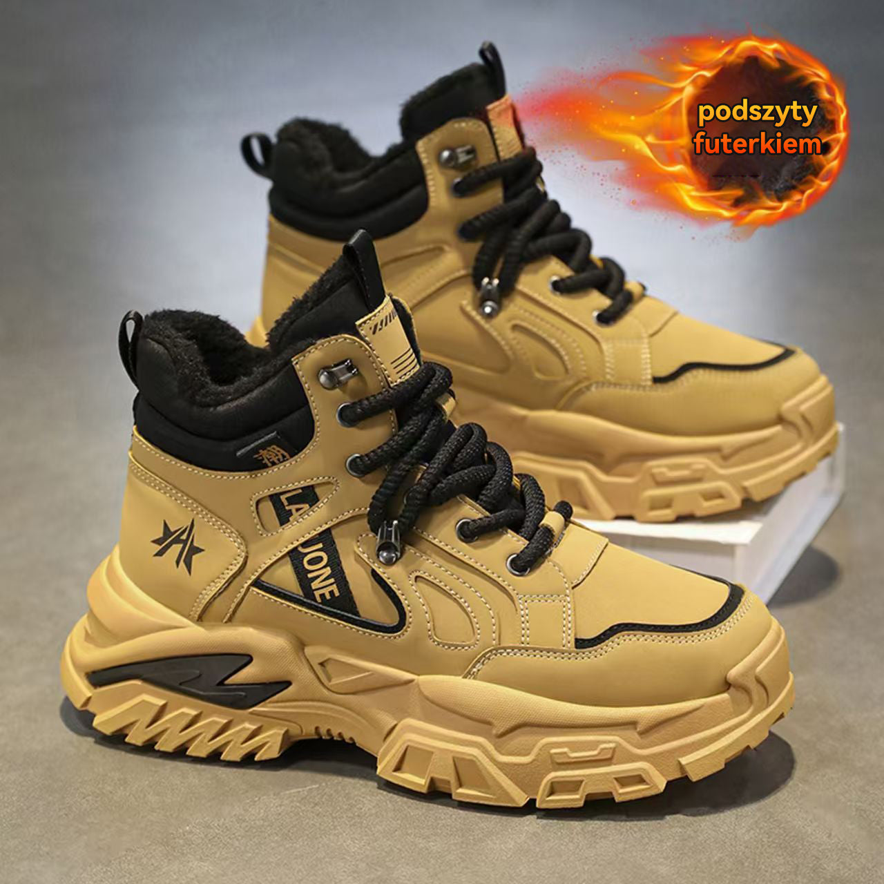 ♥️♥️【Nowy produkt】Wysokie buty zimowe męskie, nowy styl 2025, ocieplane polarem, ciepłe, z grubej bawełny, sportowe śniegowce-4163789