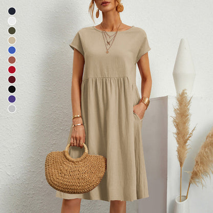 👗💖💖【S-5XL】2026 új női pamut-len ruha – kerek nyakú, bő szabás