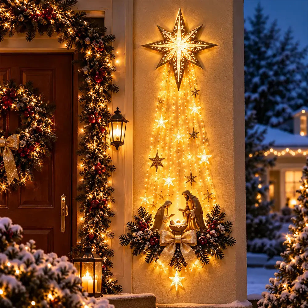 🎄✨Světelná nástěnná dekorace s vánoční scénou💡
