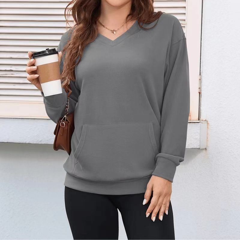 【S-3XL】Damska bluza z kapturem i dekoltem w serek, bez czapki i kieszeni 4176927