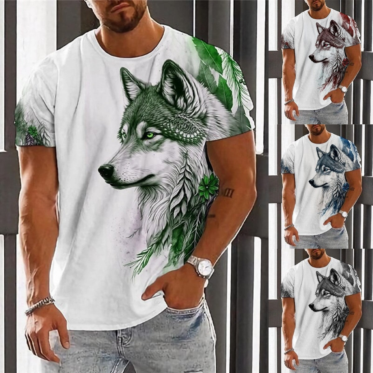 【Kup 1, a otrzymasz 1】【2XS-6XL】👕👕 T-shirt męski z nadrukiem wilka-3951732
