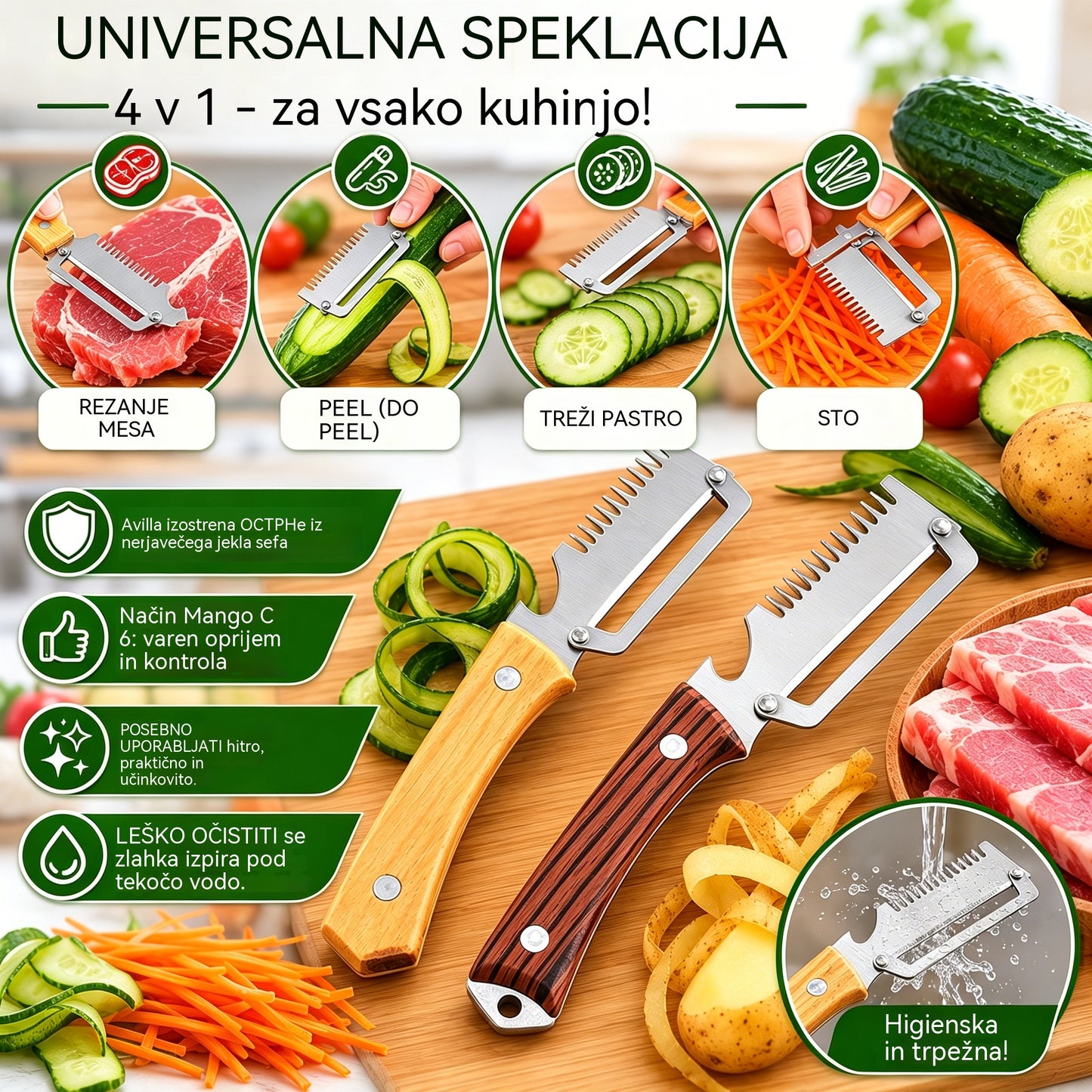 ✅Kupite 1, dobite 1 gratis (dva artikla)🧅🔪 Večnamenski kuhinjski lupilec 3 v 1: Lupi, seklja zelenjavo, reže meso in odpira steklenice! 🔥