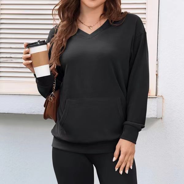 【S-3XL】Damska bluza z kapturem i dekoltem w serek, bez czapki i kieszeni 4176927