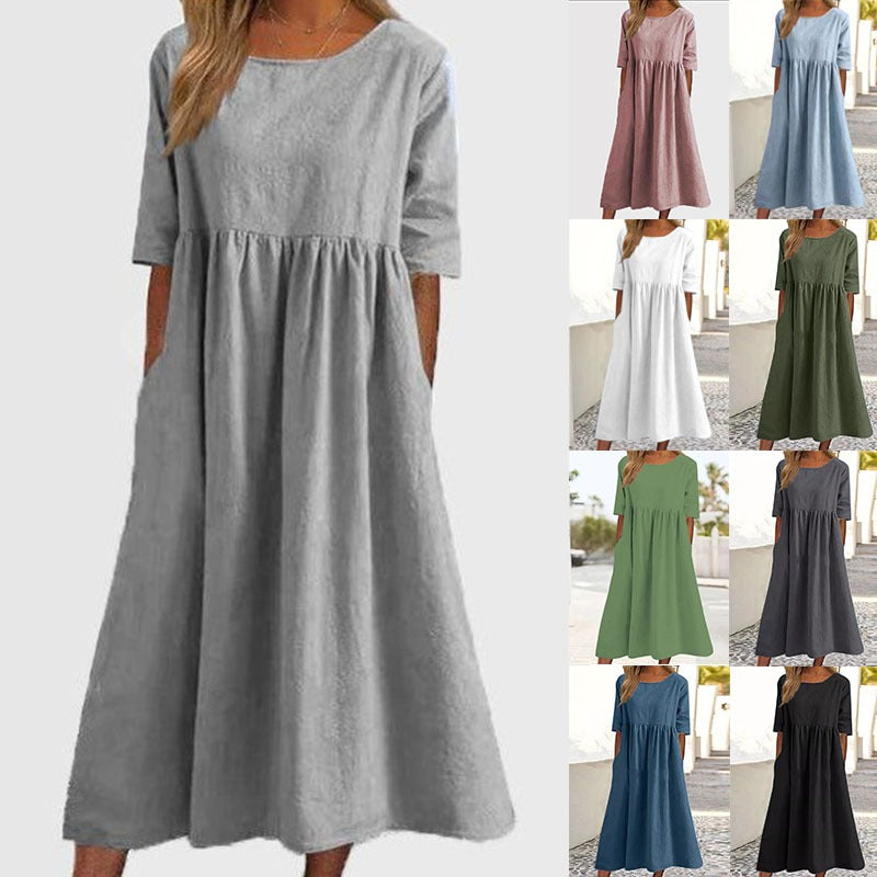 ⏳ Poslední den 50% sleva【S–5XL】Letní jednoduché ležérní prodyšné šaty, univerzální a stylové