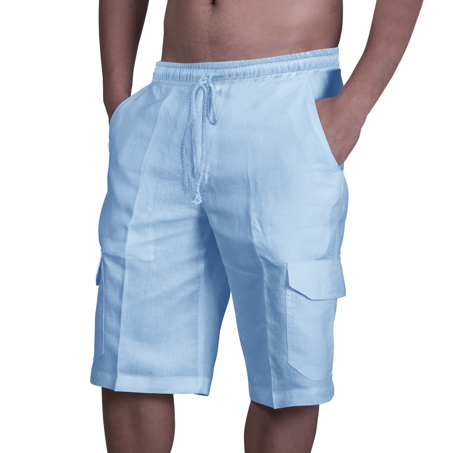 👖⛵【50% zniżki 🔥】【50–100 kg】😍 Męskie lniane szorty cargo w dużych rozmiarach, idealne na plażę, ze sznurkiem i wieloma kieszeniami-4262270