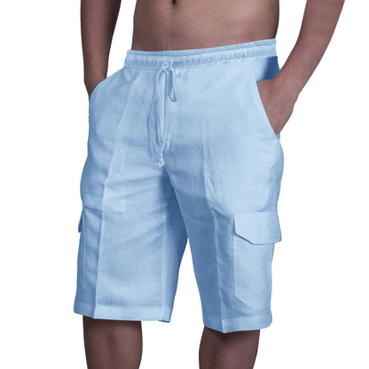 👖⛵【50% zniżki 🔥】【50–100 kg】😍 Męskie lniane szorty cargo w dużych rozmiarach, idealne na plażę, ze sznurkiem i wieloma kieszeniami-4262270