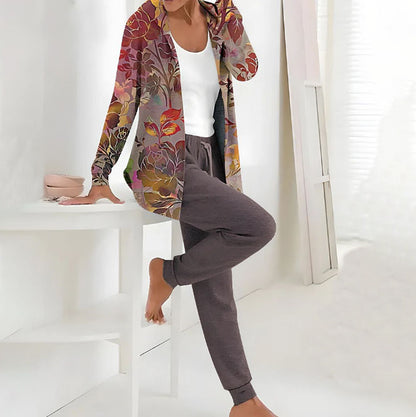🥼👖🔥[S-3XL] Modny jesienno-zimowy damski komplet spodni z długim rękawem z nadrukiem, dwuczęściowy-3765118